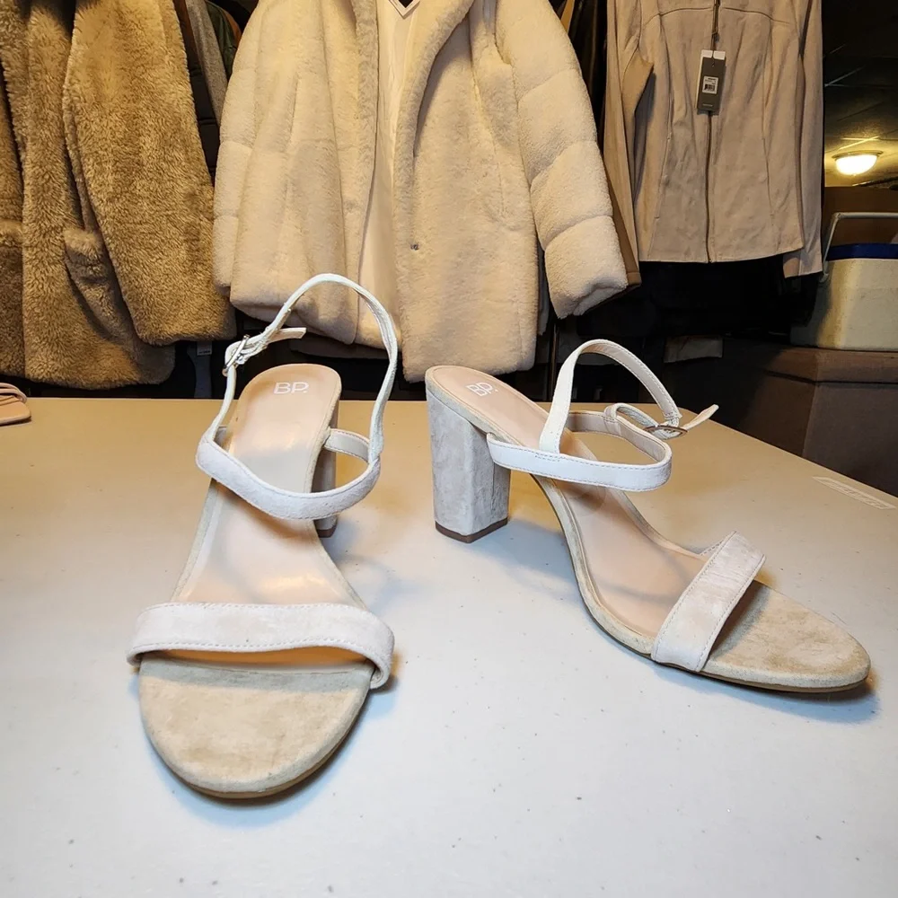 New BP Women’s Lula Slingback‎ Cream Suede Block Heel Sandals Wedding Summer